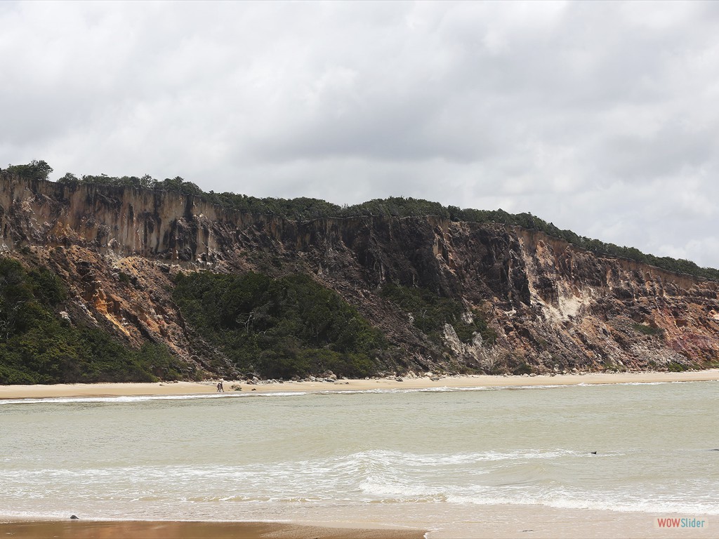 ETECS- Paraíba:  Overview of the cliff at the Tabatinga beach, Paraíba, where the Barreiras Formation (Miocene deposits) are well exposed.